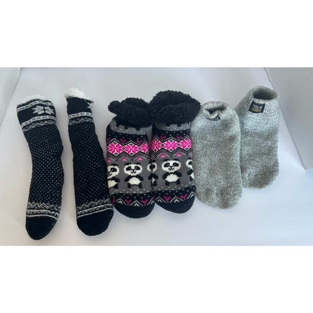 NWOT 3pr Polar Extreme Gray‎ and Black Panda Warm Fleece Cold Weather Socks 8-9